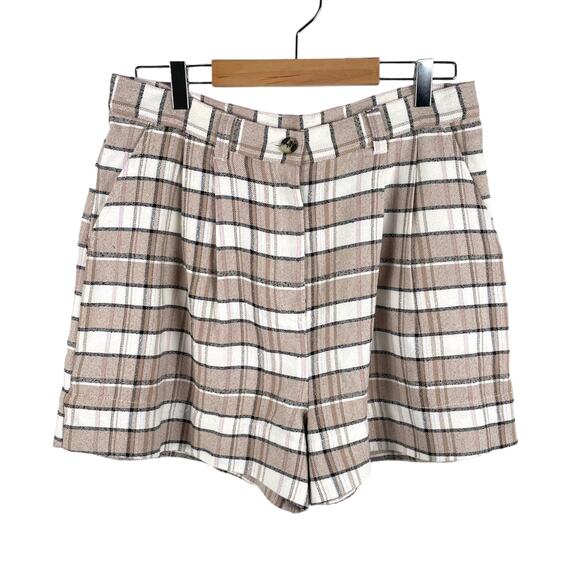 Treasure & Bond Plaid Tweed Pleated High Rise Shorts Plus Size 22 White Brown - Picture 1 of 9